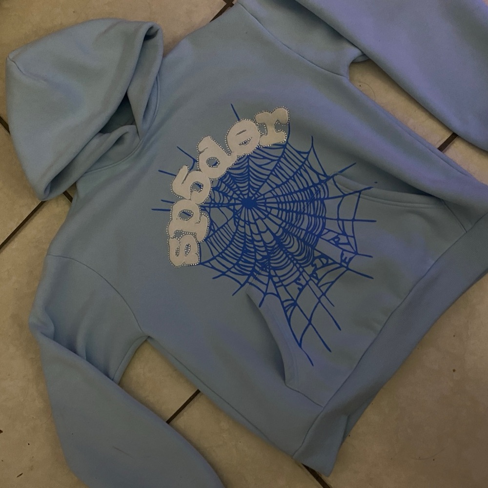 Blue Hoodie with Spider Web Design